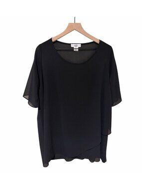 Moa Moa Black Chiffon Tiered Short Sleeve Dressy Blouse Top 2X